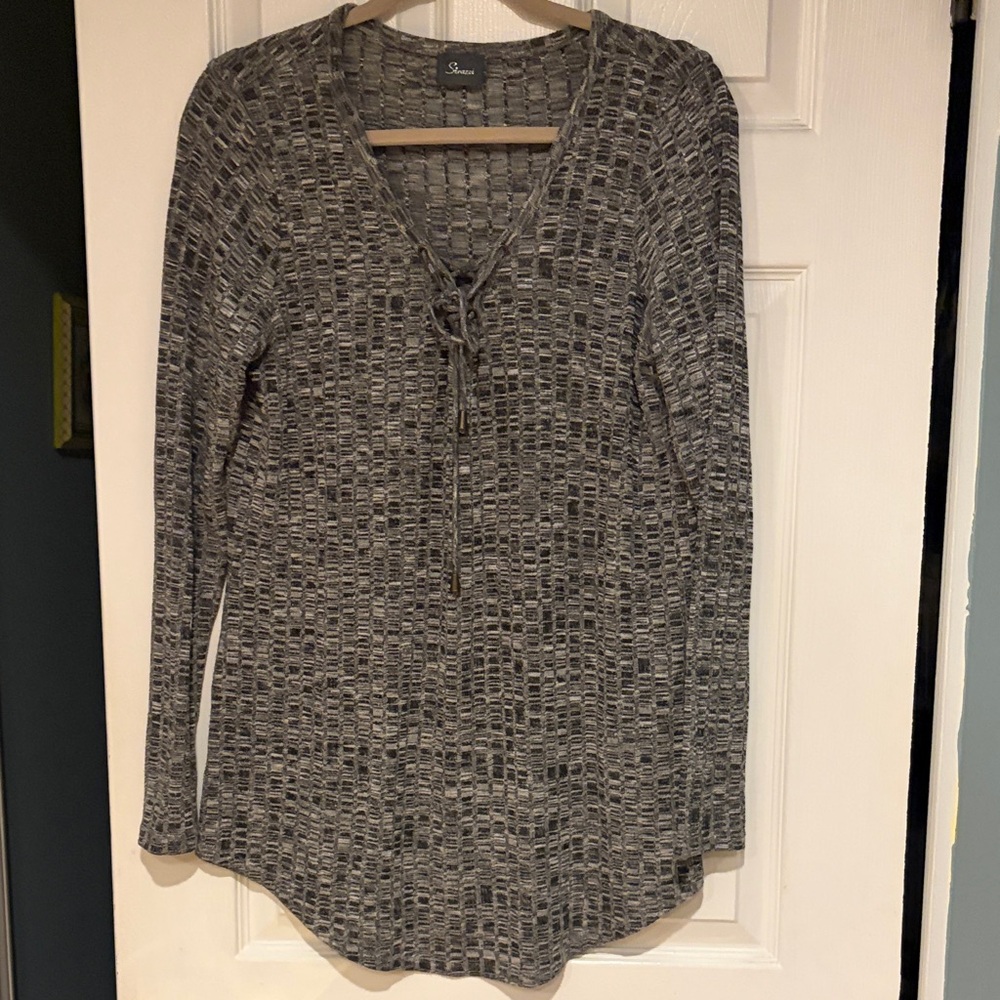 Strazzi Charcoal Knit V-Neck Top